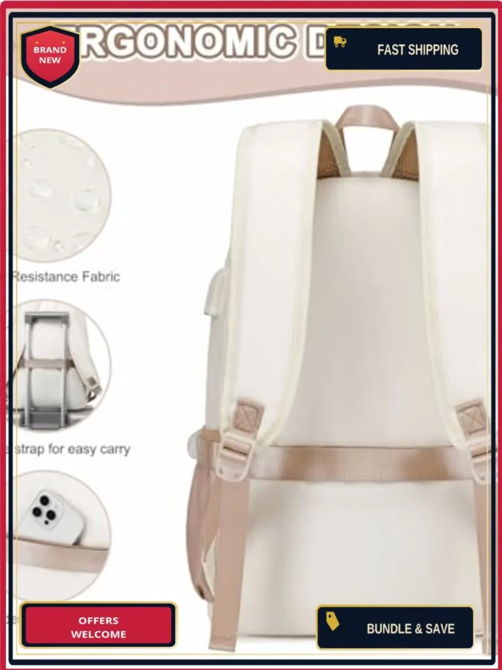 3-in-1 Laptop Backpack Set with Lunch Bag & Pencil Pouch, USB Charging,